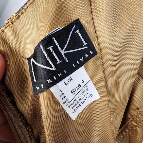 Niki Livas Gold Lace Vintage Y2K Party Dress Cocktail Princesscore Formal Prom - Picture 4 of 8